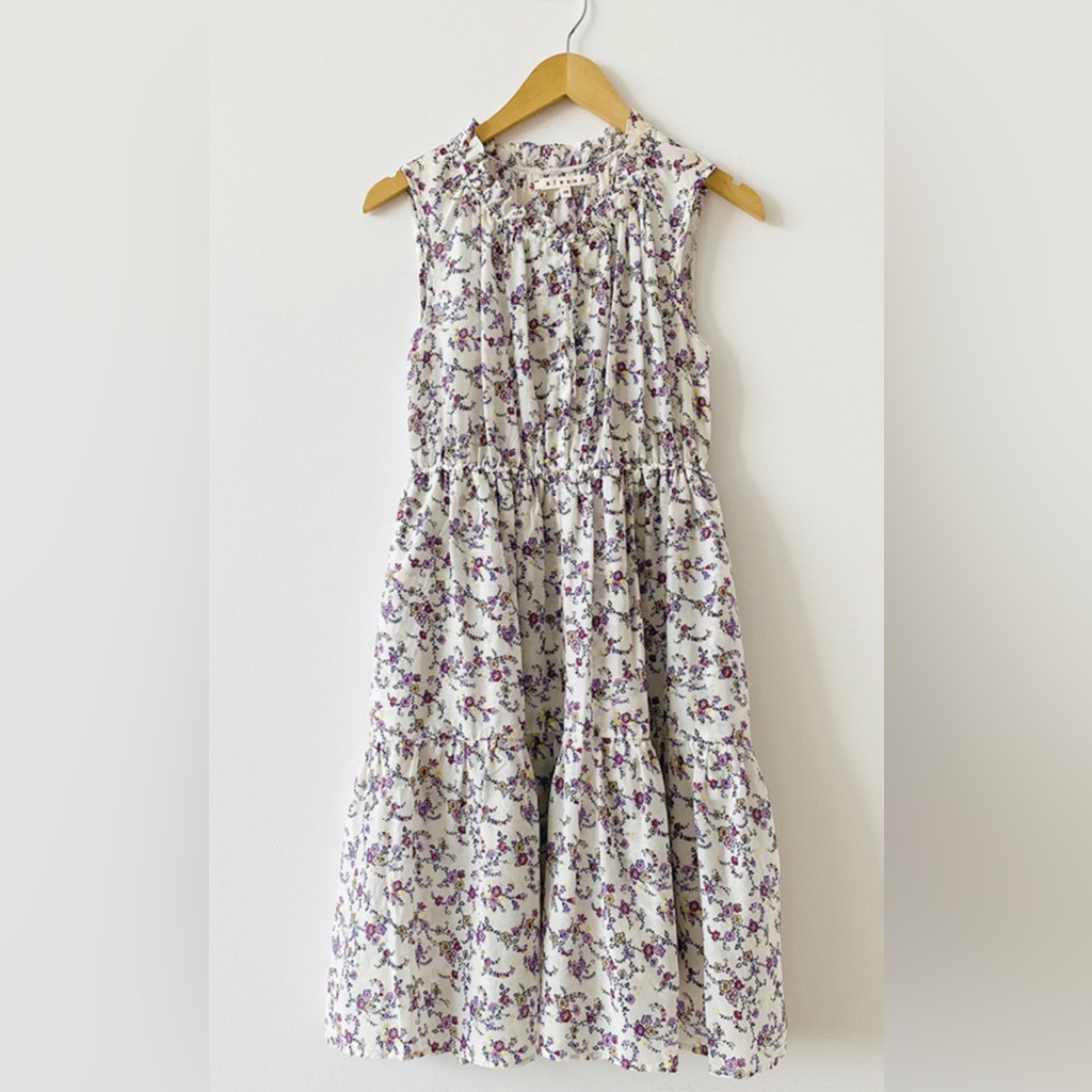 Xirena June Cotton/Silk Cream And Purple Floral Midi Dress Size S